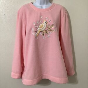 Pink Novelty Wearable Art Kitsch Bird Sequin Embroidered‎ Cozycore Sweatshirt L
